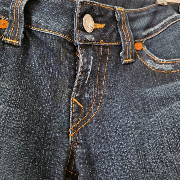 True Religion Jeans Women Denim Straight‎ Leg Pink Logo Pockets Distressed Sz 29 - Picture 5 of 10